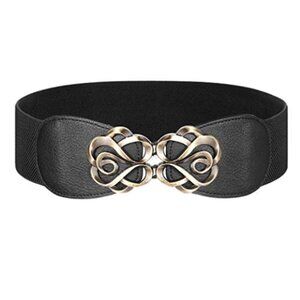 Black and Gold Wide Waist Belt Elastic Stretch